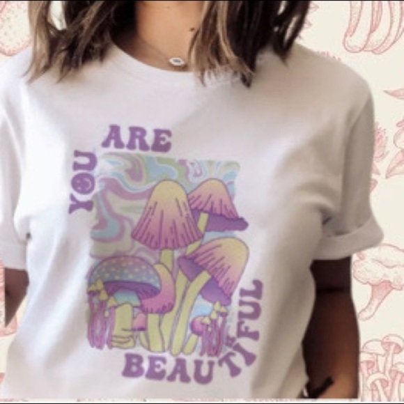 You Are Beautiful Mushroom Tee, White, Large, NWOT, For Bundle Purchases Only - Picture 1 of 6